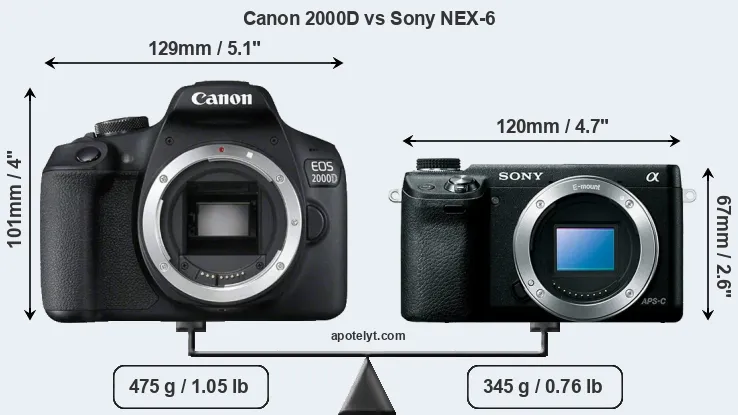 Size Canon 2000D vs Sony NEX-6