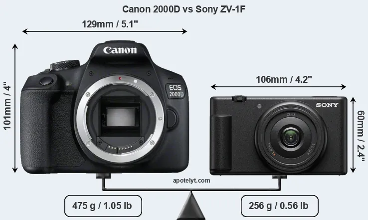 Size Canon 2000D vs Sony ZV-1F
