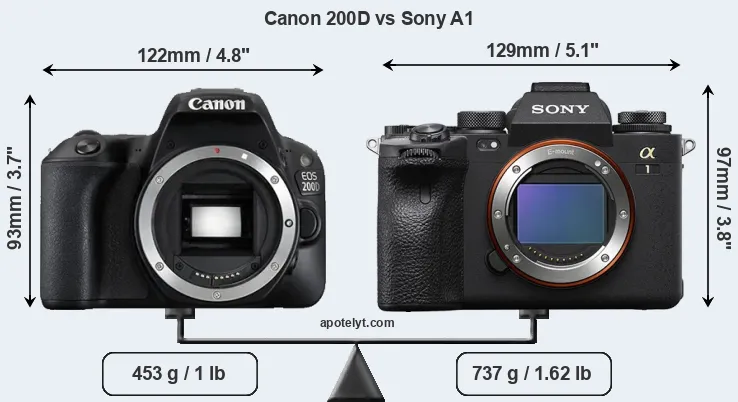 Size Canon 200D vs Sony A1