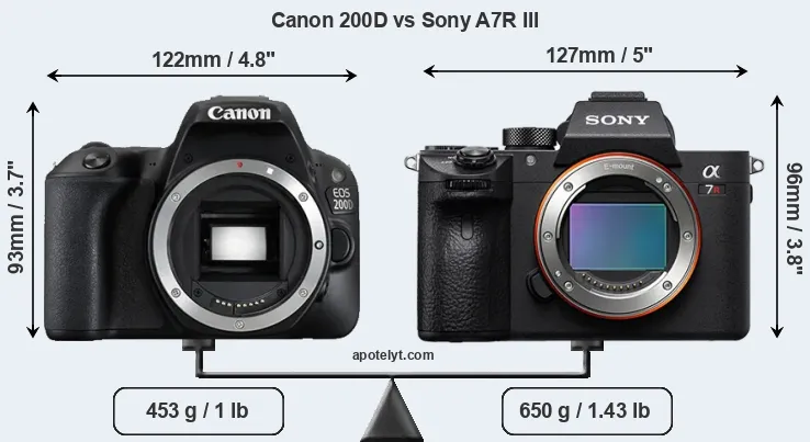 Size Canon 200D vs Sony A7R III