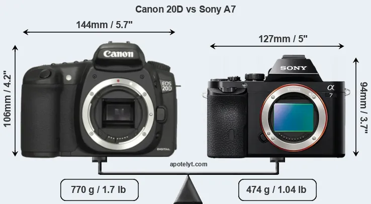 Size Canon 20D vs Sony A7