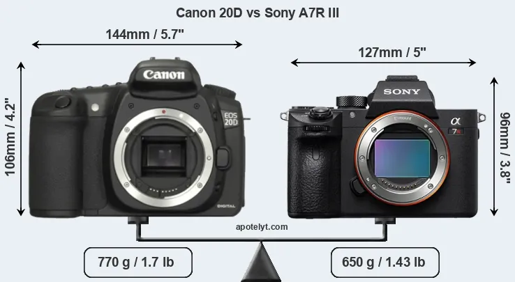 Size Canon 20D vs Sony A7R III