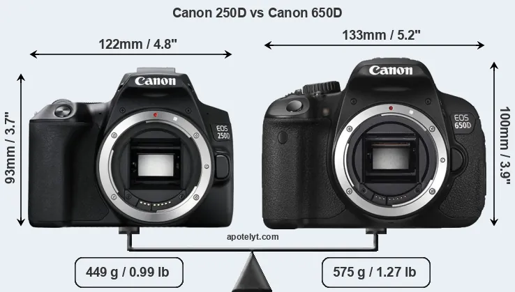Size Canon 250D vs Canon 650D