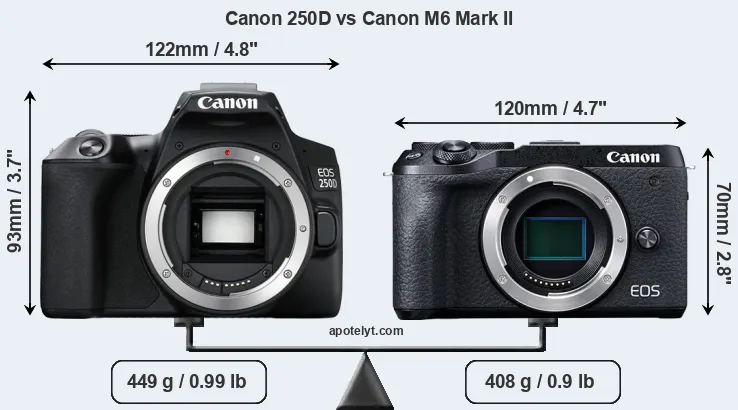 Size Canon 250D vs Canon M6 Mark II