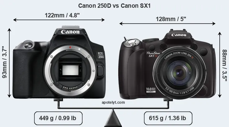 Size Canon 250D vs Canon SX1