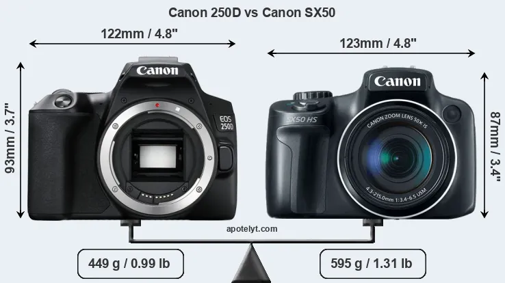 Size Canon 250D vs Canon SX50