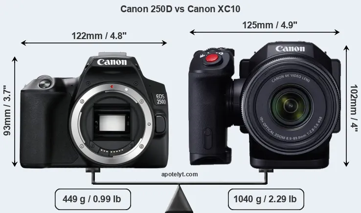 Size Canon 250D vs Canon XC10