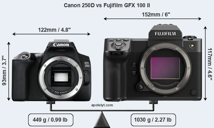 Size Canon 250D vs Fujifilm GFX 100 II