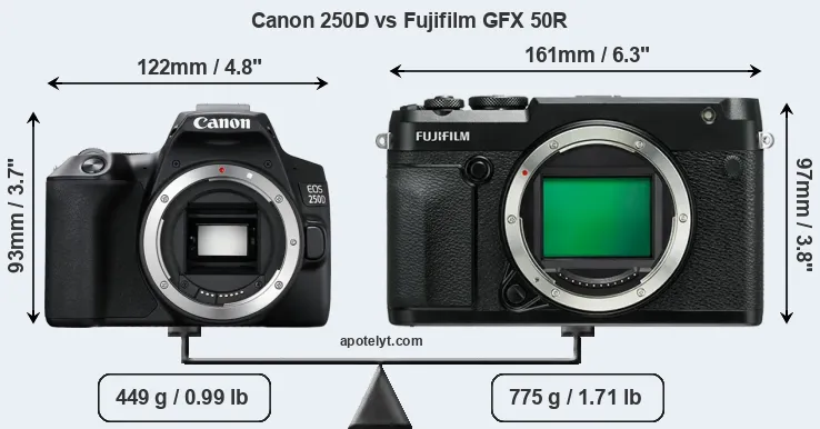 Size Canon 250D vs Fujifilm GFX 50R