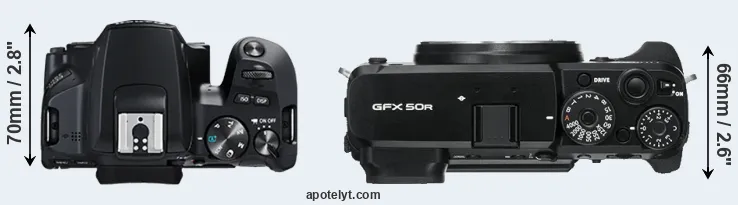 Compare 250D versus GFX 50R top