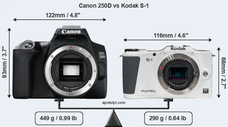 Size Canon 250D vs Kodak S-1