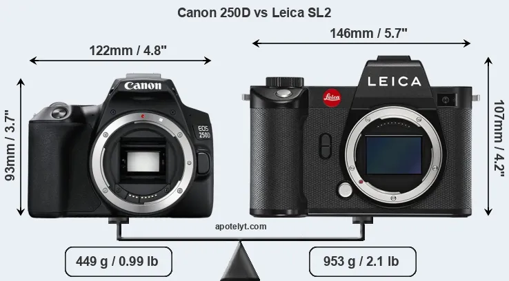Size Canon 250D vs Leica SL2
