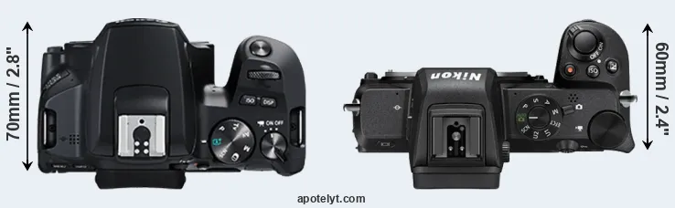 Compare 250D versus Z50 top