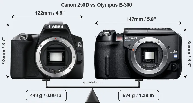Size Canon 250D vs Olympus E-300