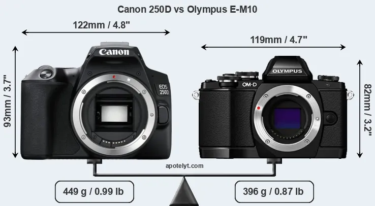 Size Canon 250D vs Olympus E-M10