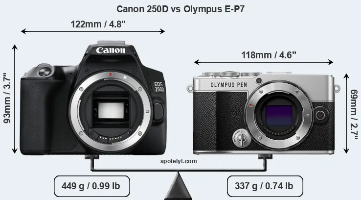 Size Canon 250D vs Olympus E-P7