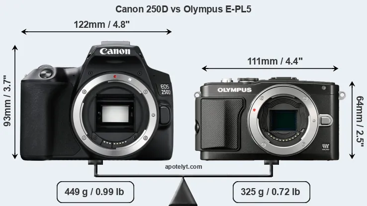 Size Canon 250D vs Olympus E-PL5