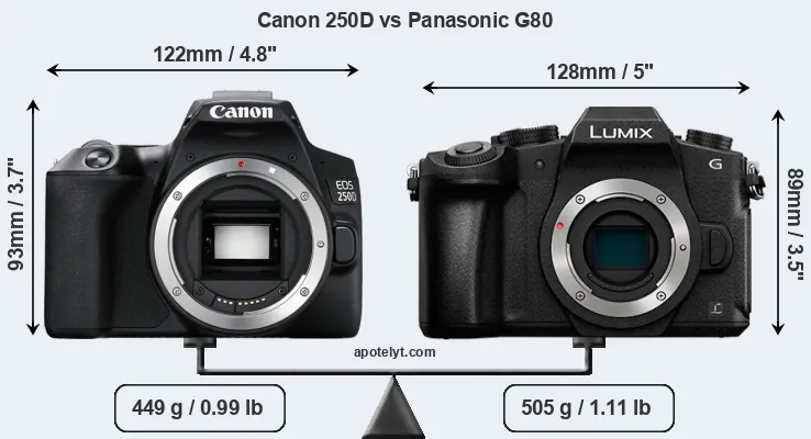 Size Canon 250D vs Panasonic G80
