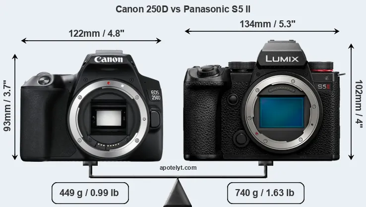 Size Canon 250D vs Panasonic S5 II