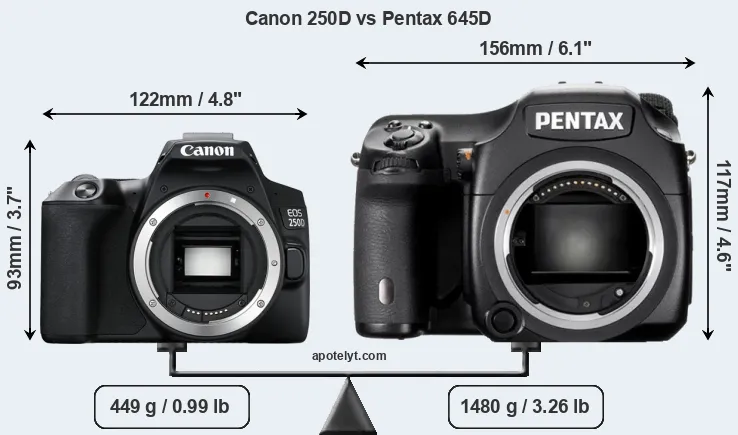 Size Canon 250D vs Pentax 645D