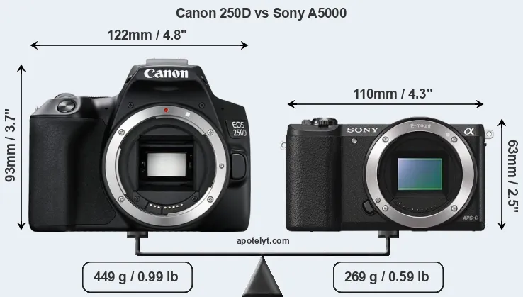 Size Canon 250D vs Sony A5000