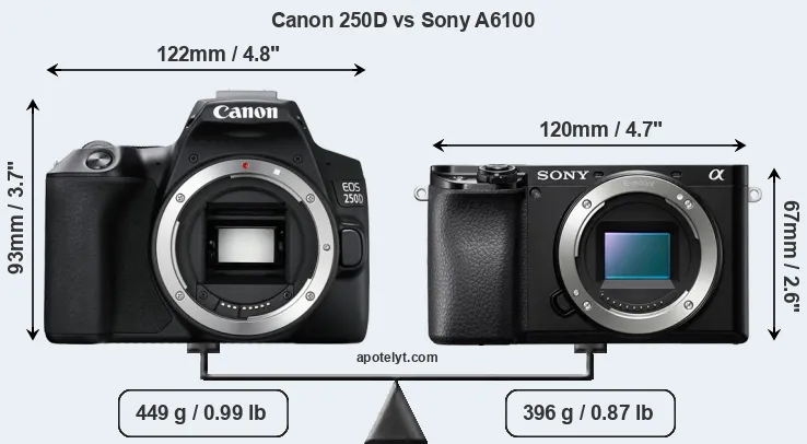 Size Canon 250D vs Sony A6100