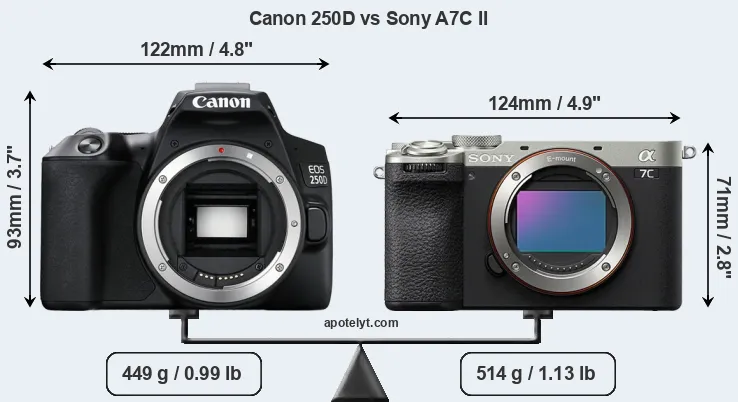 Size Canon 250D vs Sony A7C II