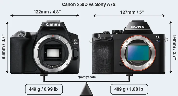 Size Canon 250D vs Sony A7S