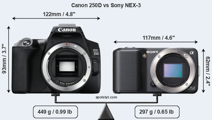 Size Canon 250D vs Sony NEX-3
