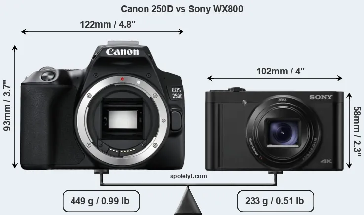 Size Canon 250D vs Sony WX800