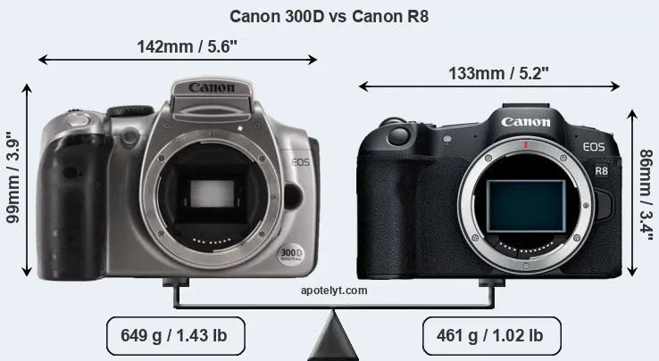 Size Canon 300D vs Canon R8