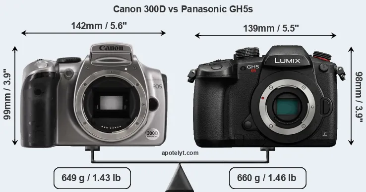 Size Canon 300D vs Panasonic GH5s