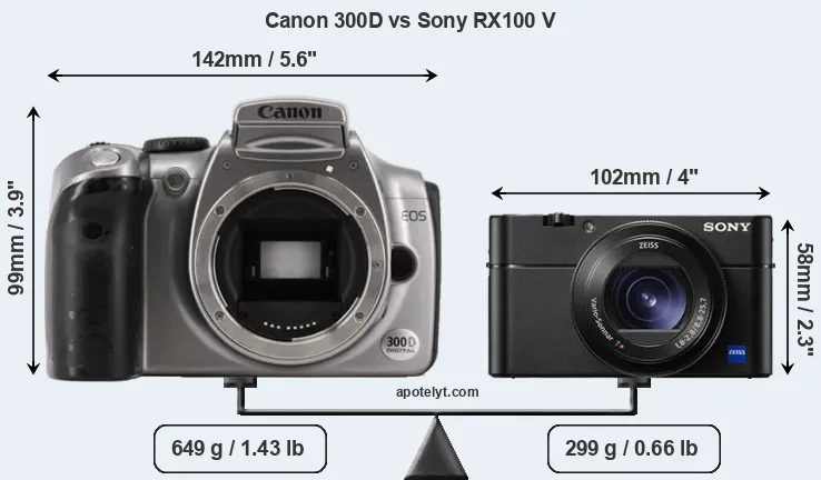 Size Canon 300D vs Sony RX100 V