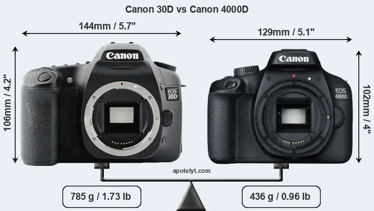 Size Canon 30D vs Canon 4000D