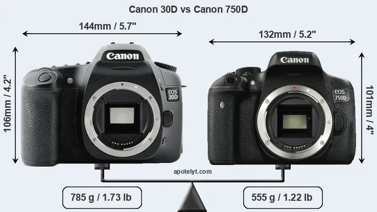 Size Canon 30D vs Canon 750D