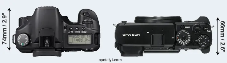 Compare 30D versus GFX 50R top