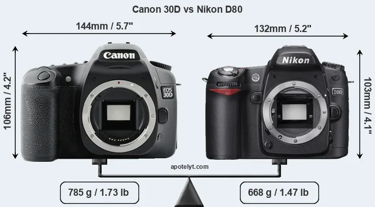 Size Canon 30D vs Nikon D80