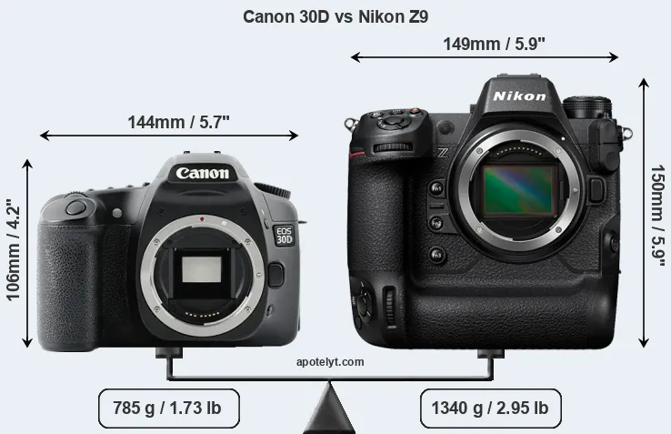 Size Canon 30D vs Nikon Z9