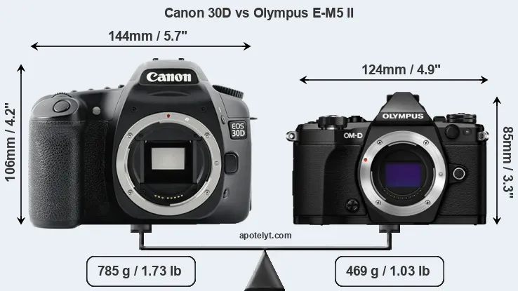 Size Canon 30D vs Olympus E-M5 II