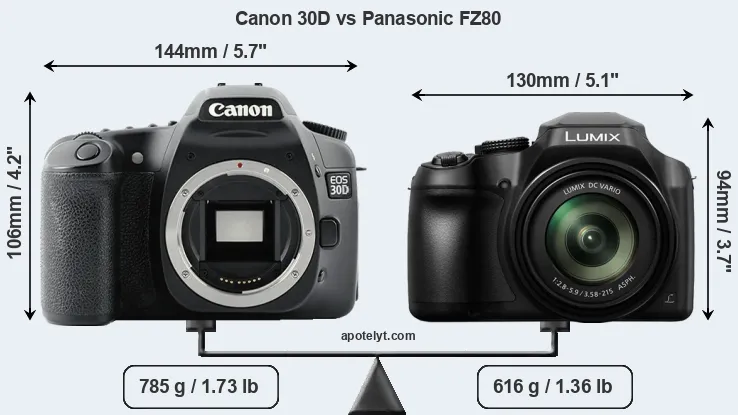 Size Canon 30D vs Panasonic FZ80