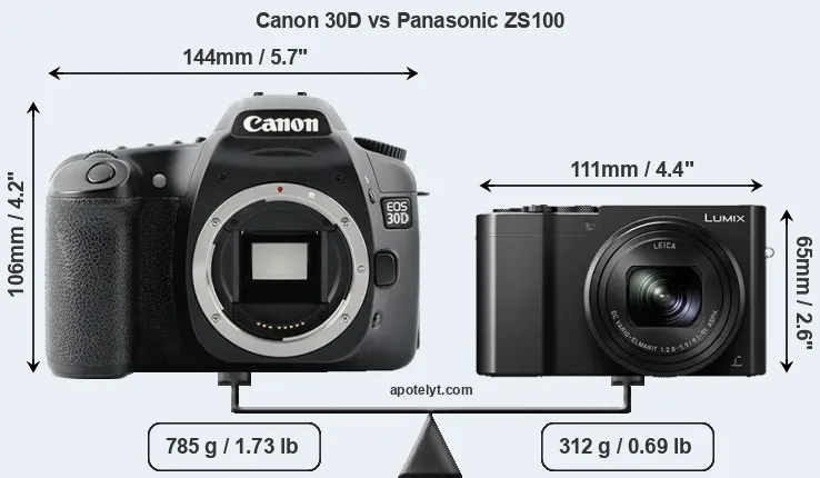 Size Canon 30D vs Panasonic ZS100