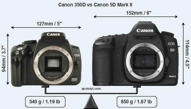 Size Canon 350D vs Canon 5D Mark II