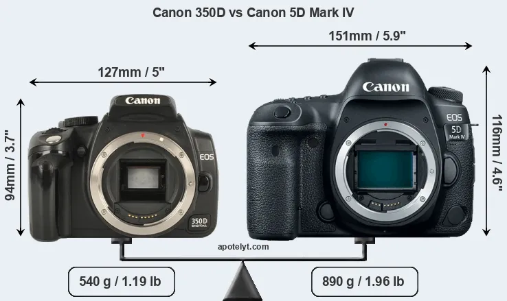 Size Canon 350D vs Canon 5D Mark IV
