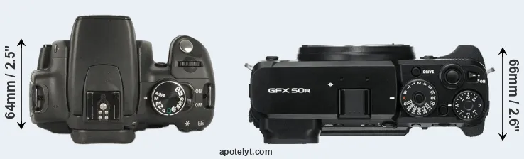 Compare 350D versus GFX 50R top