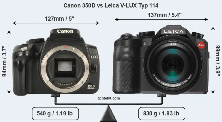 Size Canon 350D vs Leica V-LUX Typ 114