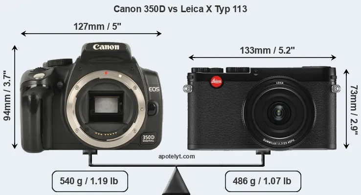 Size Canon 350D vs Leica X Typ 113