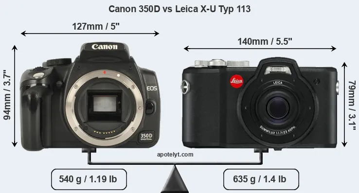 Size Canon 350D vs Leica X-U Typ 113