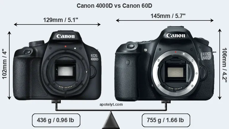 Size Canon 4000D vs Canon 60D