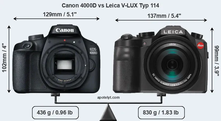 Size Canon 4000D vs Leica V-LUX Typ 114