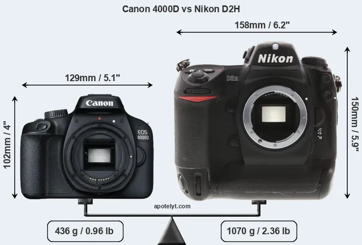 Size Canon 4000D vs Nikon D2H